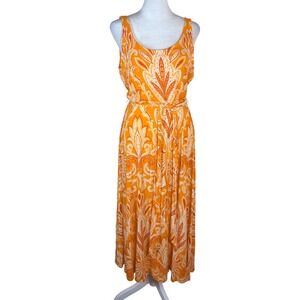 LOFT Orange Paisley Sleeveless Maxi Dress with Belt Size Medium